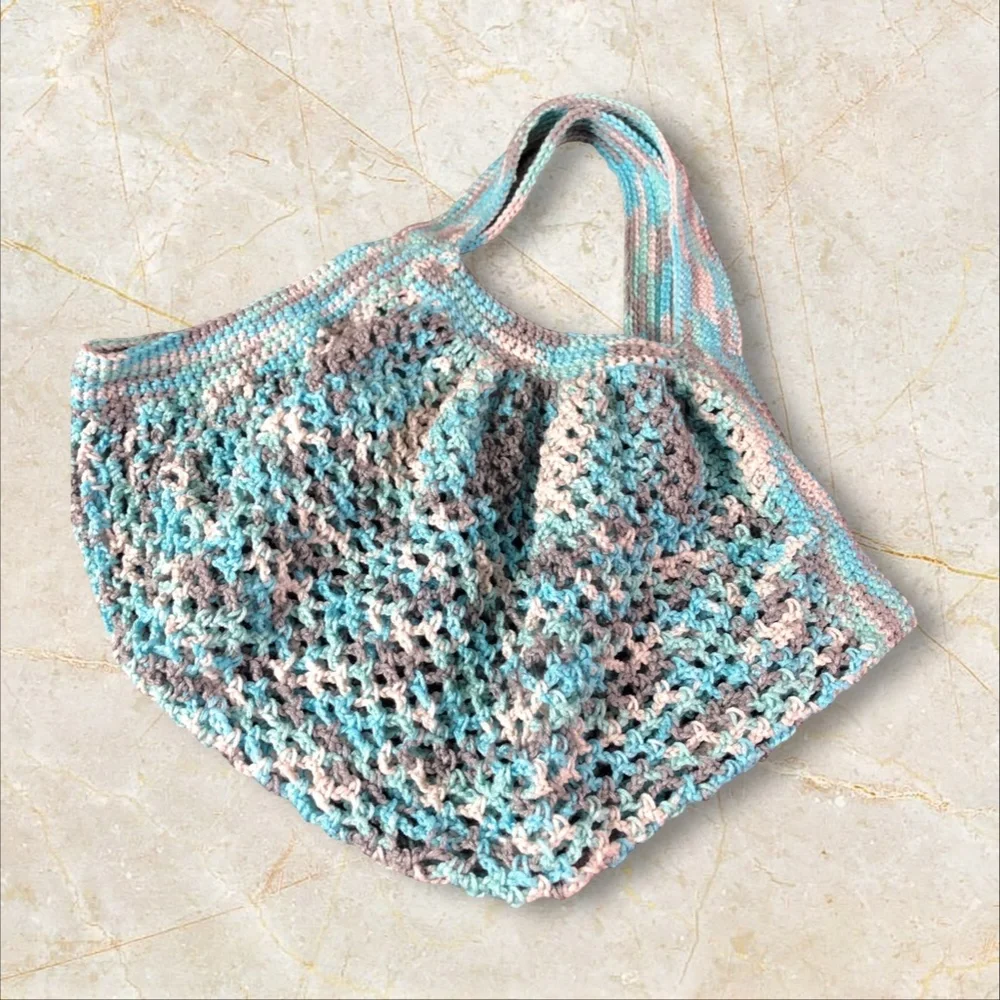 Handmade Crochet Icelandic Market Bag / Mesh Open Weave Fishnet Shopping Bag